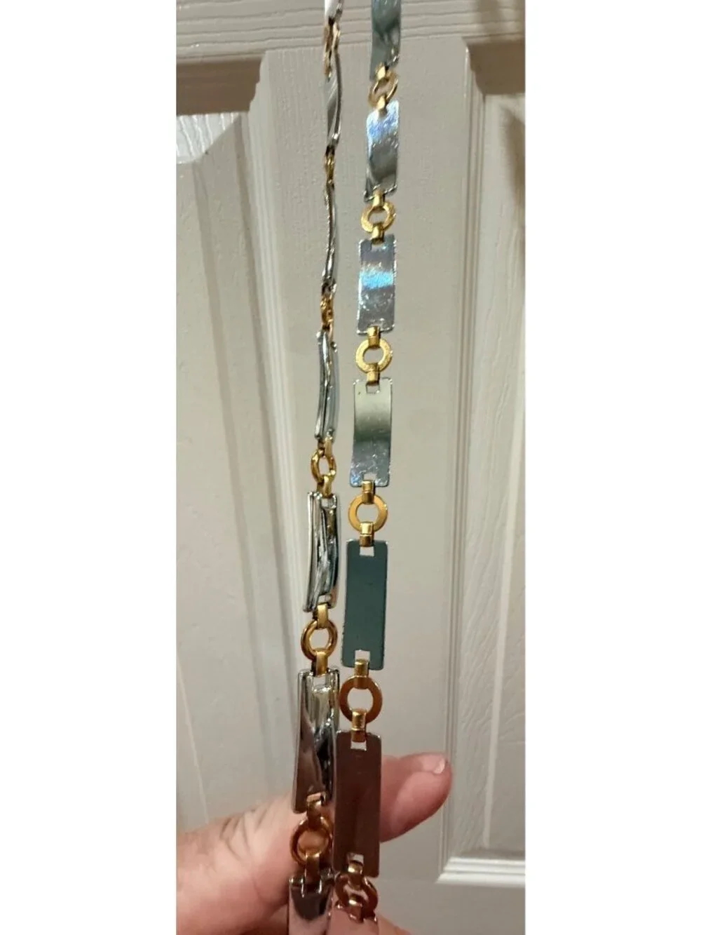 Gold & Silver Rectangular Link Chain Belt 27 Inches